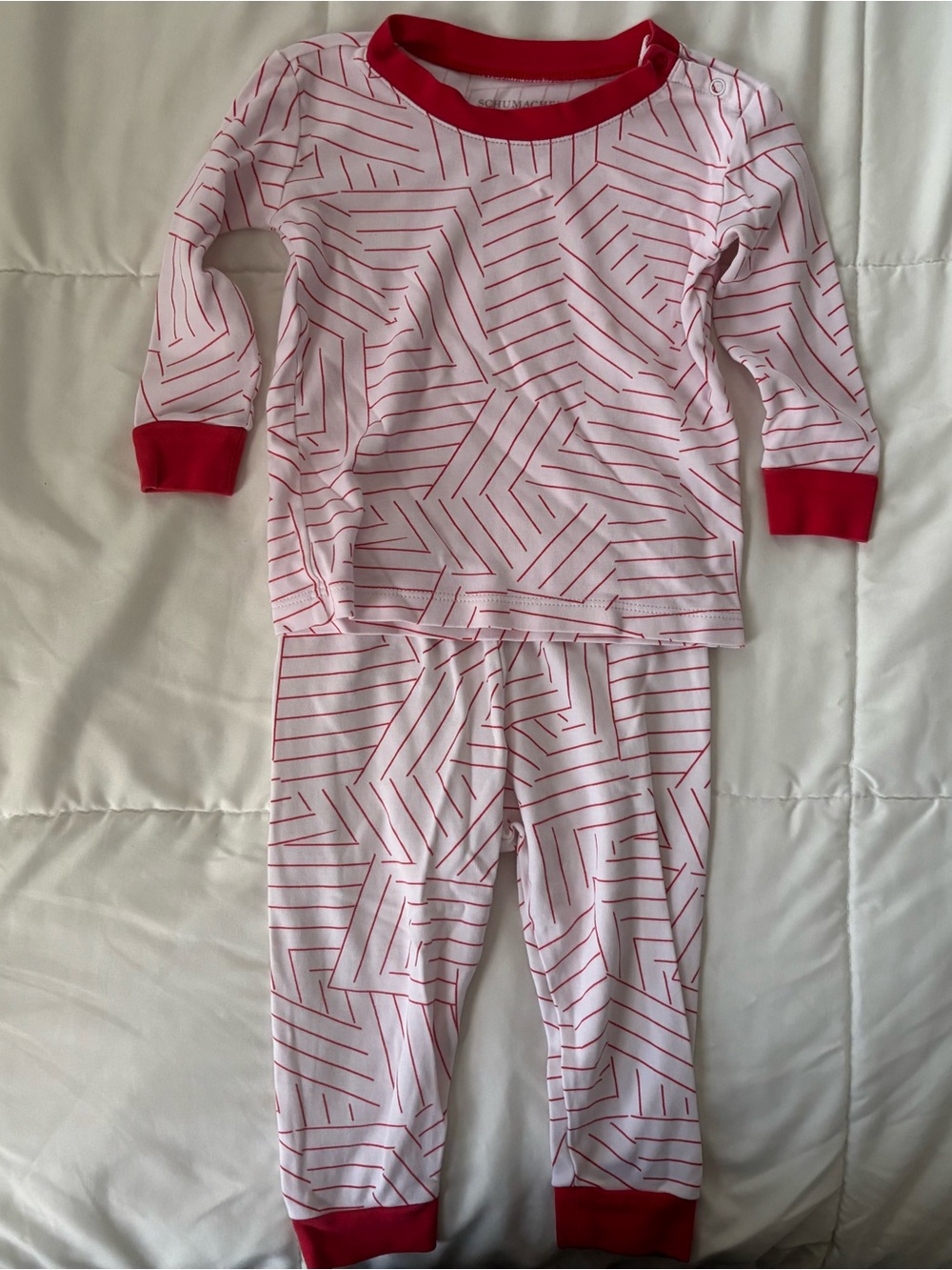 Lake Pajamas x Schumacher Deconstructed Stripe White & Red Patterned Pajama Set